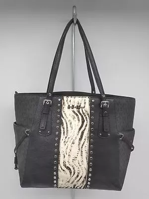 Michael Kors Voyager Signature Black Fur/Leather/Canvas Tote Handbag Purse • $24.99