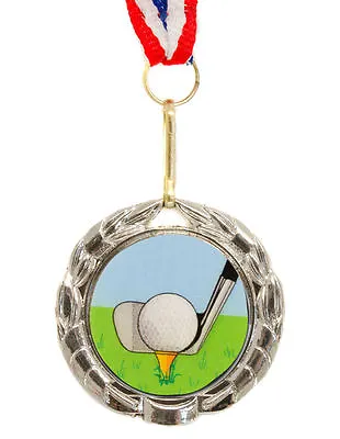 Personalised Silver Golf Medal On Ribbon Round Metal Award Engraved • £1.75