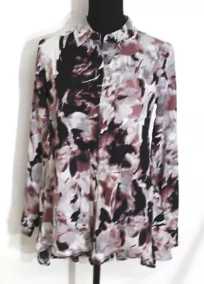 Simply Vera Verawang Blouse Size Xs Black & Purple Splash Button Down Pocket L/s • $14.95