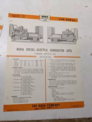 Buda Diesel Electric Generator Sets Specifications Sales Brochure 1948 18-20kw • $25