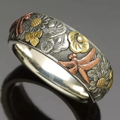 Dragonfly& Flower Fashion 925 Silver Ring Party Gift Women Jewelry Sz 5-10 • $1.80
