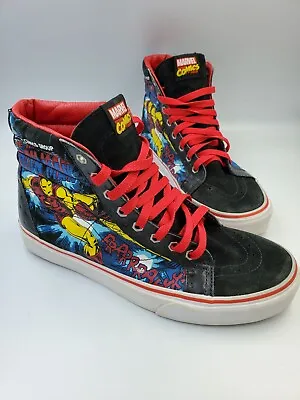 Vans Marvel Shoes Mens 8.5 Iron Man Skater Sk8 High Top Red Black Rare Comics  • $49.99