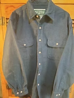 $15 • Buy Vintage Field & Stream Mens Large Heavy Chamois Flannel Button Shirt Navy Blue