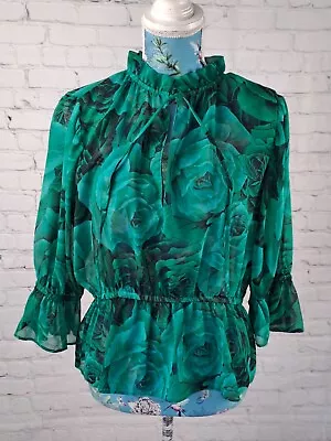 Womens Zara Sheer Blouse Green Size Medium Peplum Style • £8.99