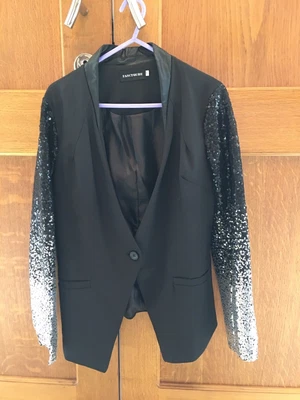 £6.99 • Buy Women's Black & Silver Sequin Tuxedo Style Jacket Size M