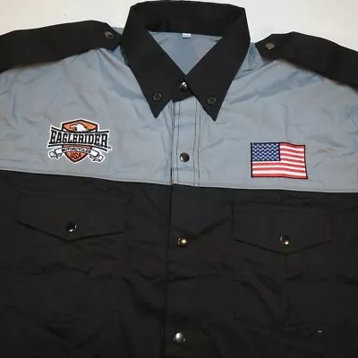 NEW EAGLERIDER MOTORCYCLES AMERICAN FLAG SNAP UP PIT CREW WORK SHIRT Mens XL • $29.99