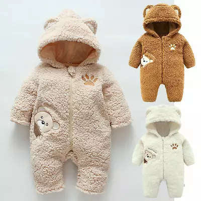 Baby Toddler Boy Girl Warm Bear Winter Pram Suit All In One Fleece Jacket Coat ! • £15.17