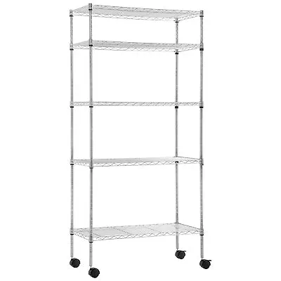 Stainless Steel Metal Shelving Storage Rack 5 Tiers With Wheels • $47.99