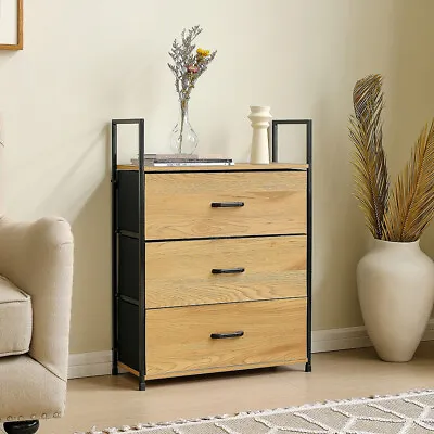 3 Drawers & Metal Frame Fabric Chest Of Drawers Bedroom Storage Organizer Unit • £39.95