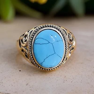 Turkish Handmade 925 Sterling Silver Vintage Style Turquoise Man’s Ring Sz 9. • $35