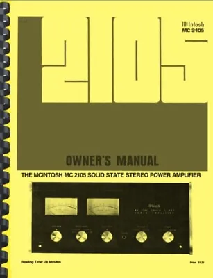 McIntosh MC2105 MC-2105 Amplifier OWNER'S MANUAL And SERVICE MANUAL  • $19.95