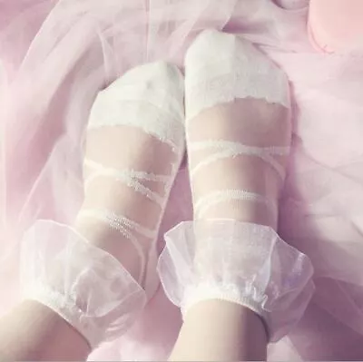 Women Girls Ruffled Trim Ankle Socks Frilly Lace Socks • $7.50