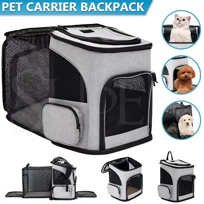 Pet Backpack Dog Cat Carrier Travel Expandable Breathable Outdoor Cozy Cushion • $32.69