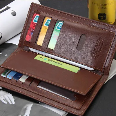 Men's Slim Leather Wallet Bifold ID Card Holder Purse Long Clutch Handbag • $4.99