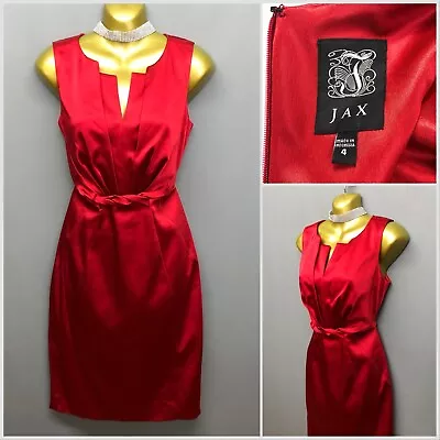 Jax Shiny Red Jersey Pencil Occasion Dress UK 8 EUR 36 US 4 Stretchy Stunning • £11.95