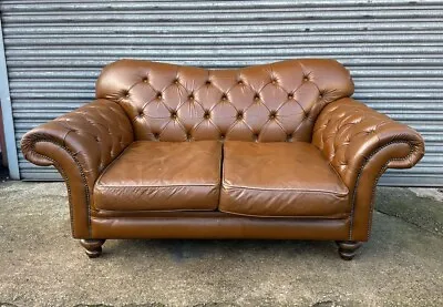 Chesterfield Tan Leather 2 Seater Leather Sofa • £499
