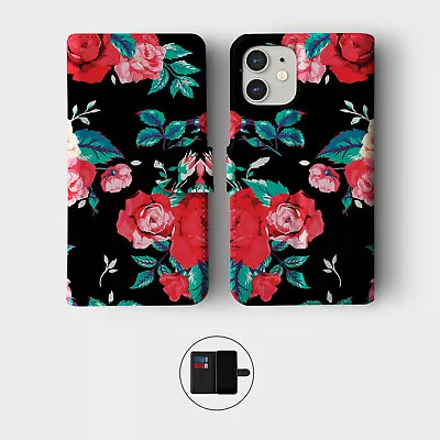 Case For Iphone 15 14 13 12 11 Se Wallet Flip Phone Cover Roses Colourful Dots • £8.99