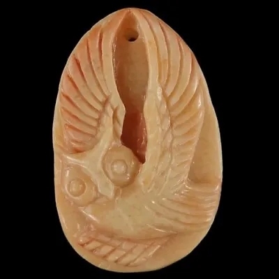 BG13603# Hand Carved Cameo Owl Red Malachite Pendant Bead Gemstone • $19.99