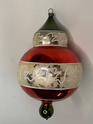 Vintage Blown Mercury Glass Christmas Ornament Ball Finial Hand Decorated 6 X4  • $34.95