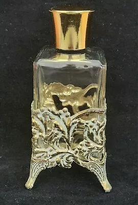 Vtg Ormolu Footed Perfume Bottle Gold Filigree Metal Hollywood Regency Style • $9