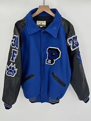 Vintage Y2K High School Letterman Varsity Blue Classic Wool Jacket Mens Large • $46.74