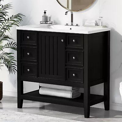 36  Bathroom Vanity With Sink Free Standing Cabinet With 3 Drawers And Shelves • $265.99