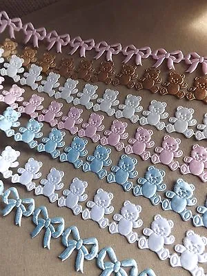 Satin Cut Out Teddy Ribbon Baby Christening Newborn Cards Cakes Favors Boy Girl • £1.30