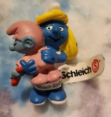 Vintage Smurfs Smurfette With Baby Figure (1983) Peyo Schleich BRAND NEW • $16.95