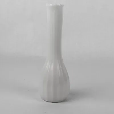 Vintage White Milk Glass Long Stemmed Ribbed Bud Flower Vase 9 In Tall Wedding • $20.89