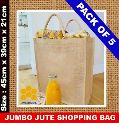 Jute Bag Hessian Bags Large Strong Jumbo Luxury Plain Shopping Shopper (5 Pack) • £21.85