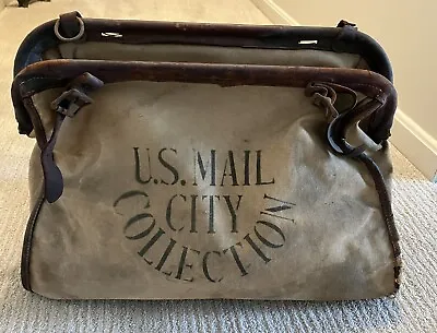 Antique US Mail City Collection 1920’s Heavy Canvas Carrier Sachel • $180