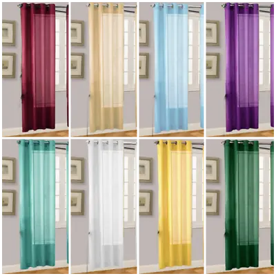 2pc Solid Sheer Indoor Panel 8 Grommets Window Curtain Versatile Ruby See Thru • $8