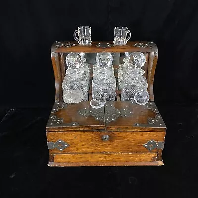 19th Century English Tantalus Liquor Decanter Set Branah London W/ Game Drawer • $1101.87