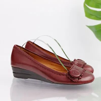 Miz Mooz Penelope Flat Women's Size 6 Red Leather Button Strap Shoe Low Wedge • $39.84