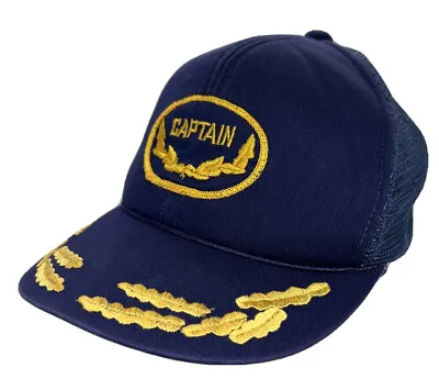 Vintage Captain Gold Leaf Mesh Back Snapback Blue Trucker Hat Cap • $19.99