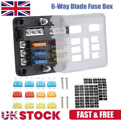 6 Way Blade Fuse Box Block FuseBox Holder Auto Marine Bus Bar Car Kit 12V 32V UK • £9.96