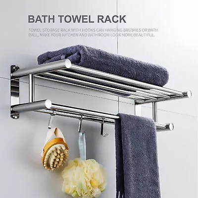 Stainless Towel Rack Wall Mounted Bathroom Multifunc Storage Rack W/Hook Rack • $23.97
