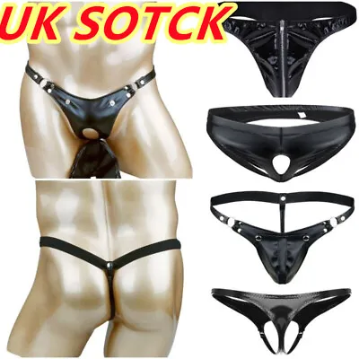 UK Men's Sexy Black Leather Bikini G-String Thong Lingerie Buckle Pouch T-Back • £8.99