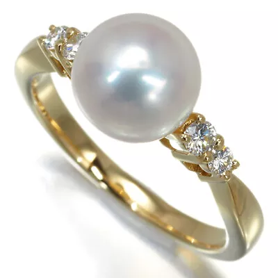 Auth MIKIMOTO Ring Akoya Pearl 8.4mm Diamond US6-6.25 18K 750 Yellow Gold • £441.01