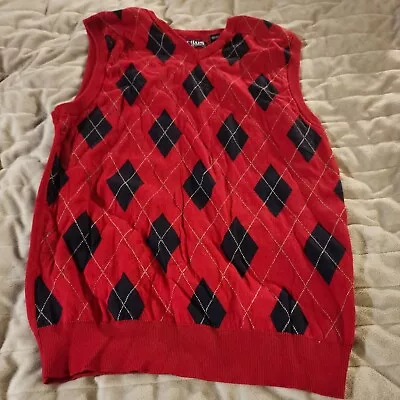 CHAPS Sweater Vest Child SMALL. Red Black Gray Argyle V-Neck Sleeveless Classic • $8