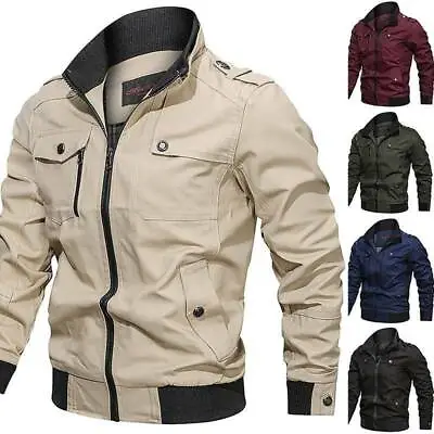 Mens Cargo Casual Jacket Winter Warm Zip Up Coat Combat Bomber Jacket Outwear US • $15.65