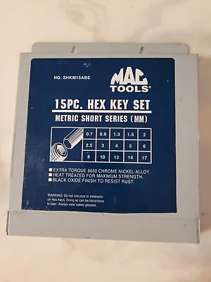 Mac Tools Professional 15 Pc Piece Metric Short Series Hex Key Set Metal Tray MM • $39.99