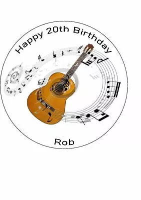 Guitar Music Notes Personalised Edible Birthday Cake Topper 7.5  Round. • £4.38