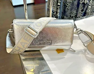 Michael Kors Women Lady Zip Around Wallet Crossbody Bag Handbag Purse In Silver • $97.50