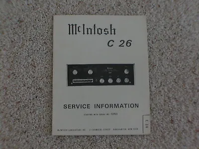 Vintage Original McIntosh C26 Service Manual. Good Condition. • $57.35