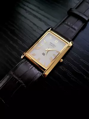🔥NEW OLD STOCK - Rare - Vintage Seiko Slim Tank Quartz Men's Leather Watch • $158.77