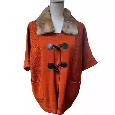 Le Mont S Michel Rabbit Fur Collar Sweater Wool Women's Size Medium Orange • $60