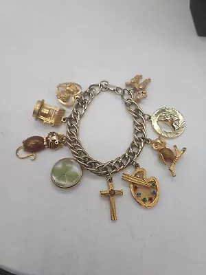 Vintage OB CO Gold Tone Charm Bracelet 7.5  Long J-7 • $7