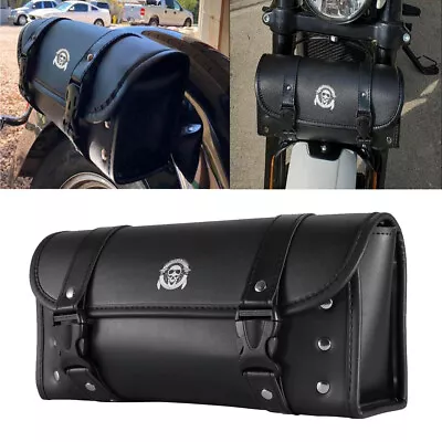 1x Motorcycle Leather Front Fork Tool Bag Luggage Saddle Bag Storage Tool Pouch • $27.99