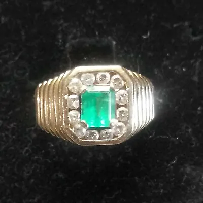 Fabulous! Vintage Handmade Solid 14k Gold Jewelry Diamond Emerald Ring  • $965